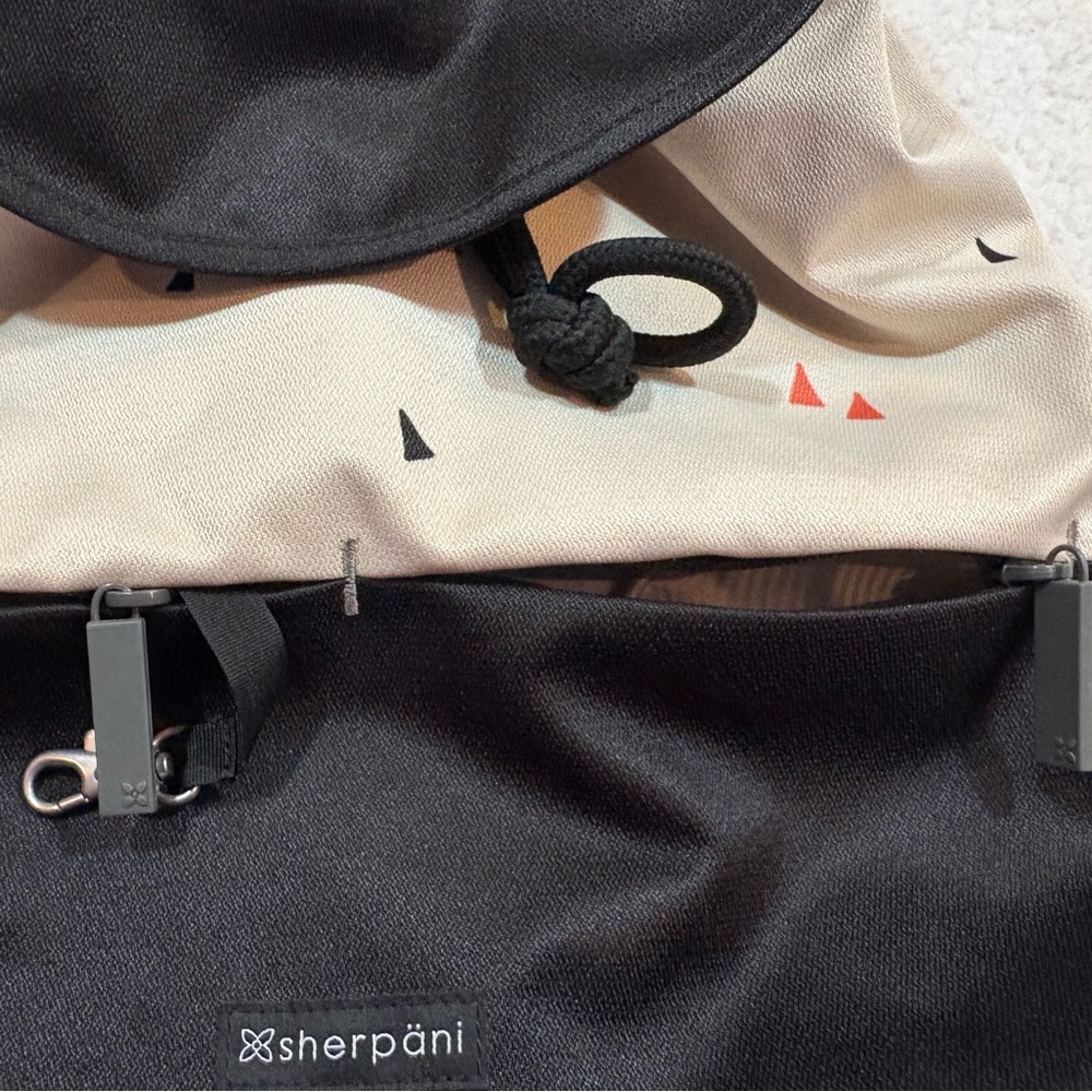 Sherpani Black and Cream Triangle Print Backpack - Picture 5 of 15